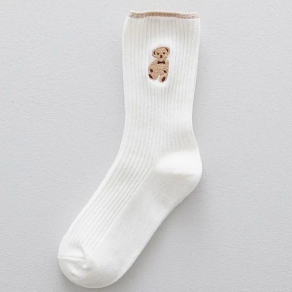 Brown Bear Embroidery Cotton Crew - Picture 1 of 1